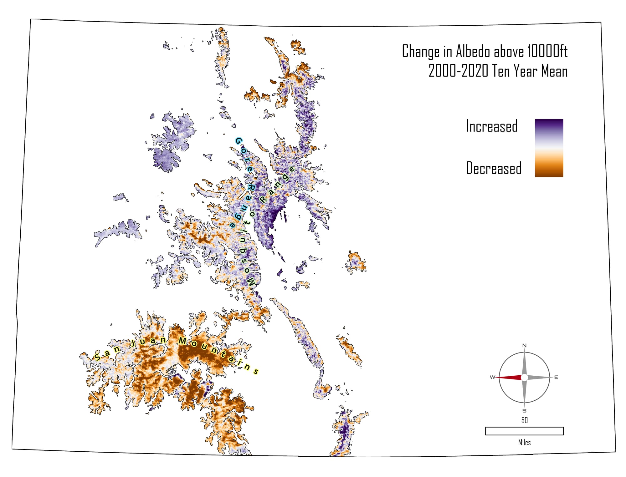 map of changes in albedo, Colorado